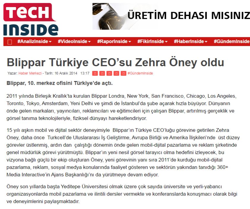 Blippar Türkiye CEO’su Zehra Öney Oldu | TechInside